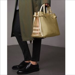 Burberry Banner House Check Gold Leather Bag